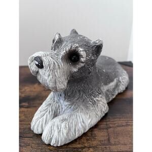Vintage 1982 Small Sandicast Schnauzer Dog Sculpture, Laying